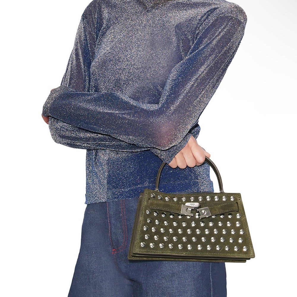 Tory Burch Studded Suede Top Handle Bag - Picture 3 of 6